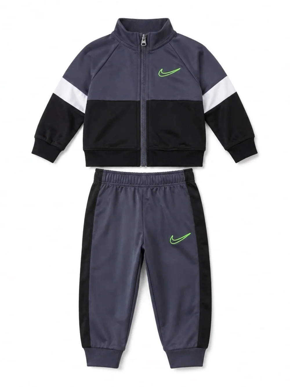 Nike Two-Piece Gray & Black Track Set with Neon Swoosh